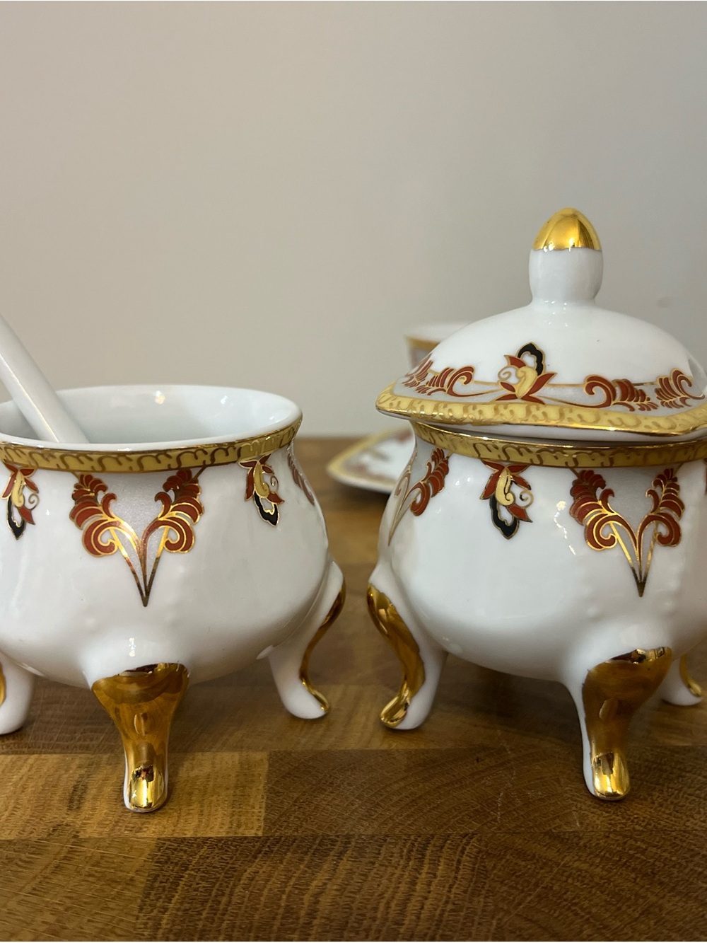 Elegant 24K Gold Trim Porcelain Tea Set with Red Accents - Picture 10 of 14